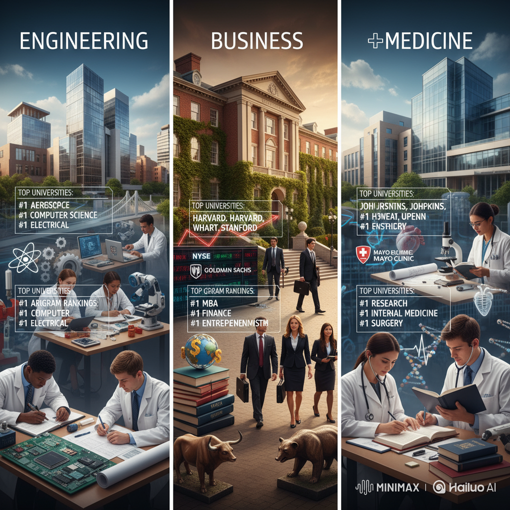 Top American Universities by Field of Study (Engineering, Business, Medicine)